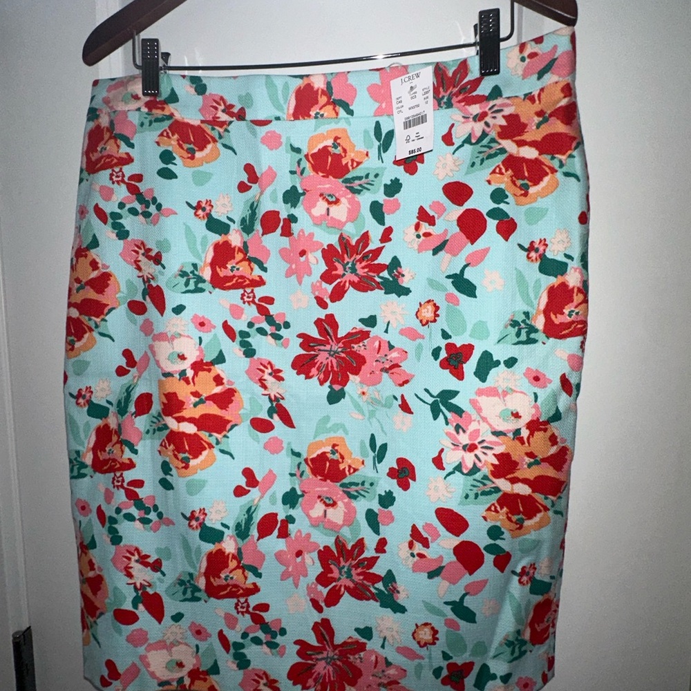 J. Crew Red and Pink Pencil Skirt Knee-Length Casual